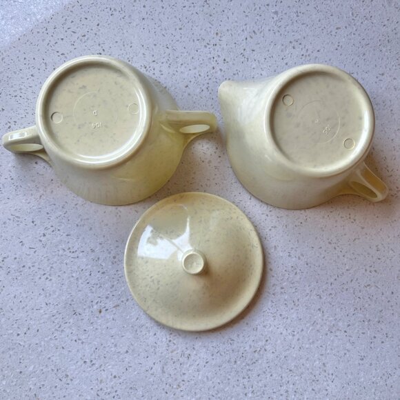 Imperial Ware Melamine Speckled Yellow Creamer Sugar Dish & Lid MCM Melmac - Picture 3 of 7